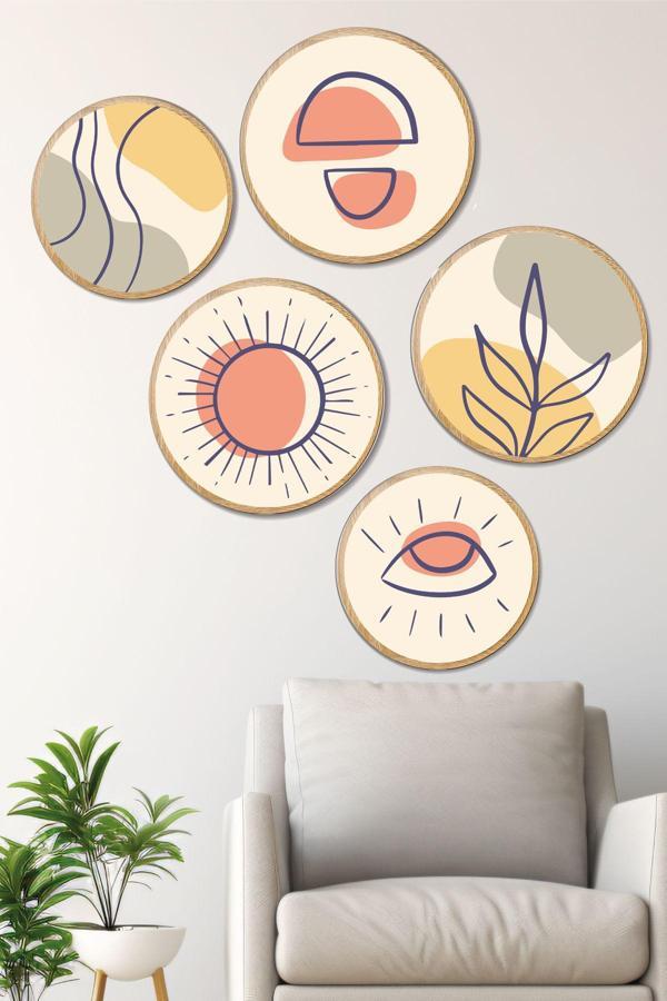 Artavessa Dekoratif Oval 5 Parça Çerçeve Görünümlü Mdf Tablo Seti - Image 1