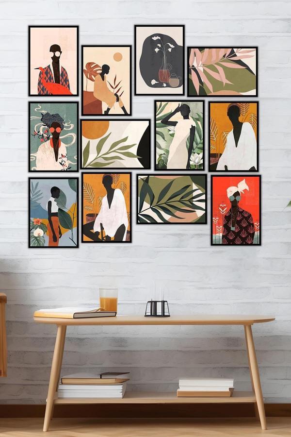 Artavessa 12 Parça Siyah Çerçeve Görünümlü Mdf Tablo Seti - Image 1