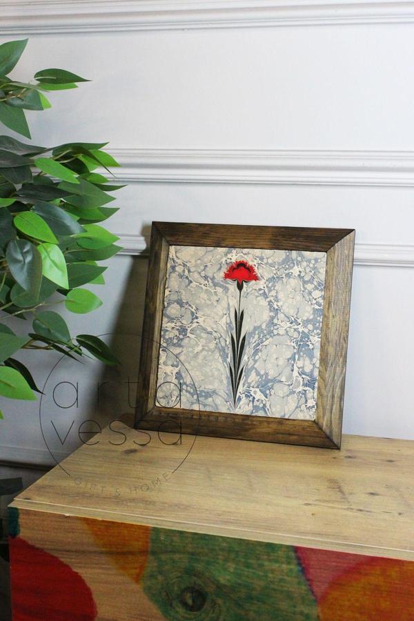 Artavessa Masif Ahşap Çerçeveli Taş Tablo Pano 26 X 26 Cm - Ebru Sanatı 2 - Image 1
