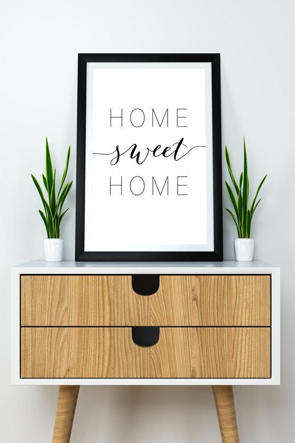 Artavessa Tek Parça Çerçeve Görünümlü Yazılı Mdf Tablo "Home Sweet Home" - Image 1