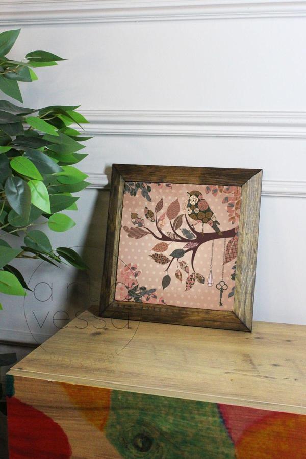Artavessa Masif Ahşap Çerçeveli Taş Tablo Pano 26 X 26 Cm - Bahar Ve Kuşlar 8 - Image 1