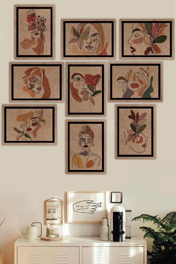 Artavessa 9 Parça Çerçeve Görünümlü Ham Mdf Tablo Seti - Image 1