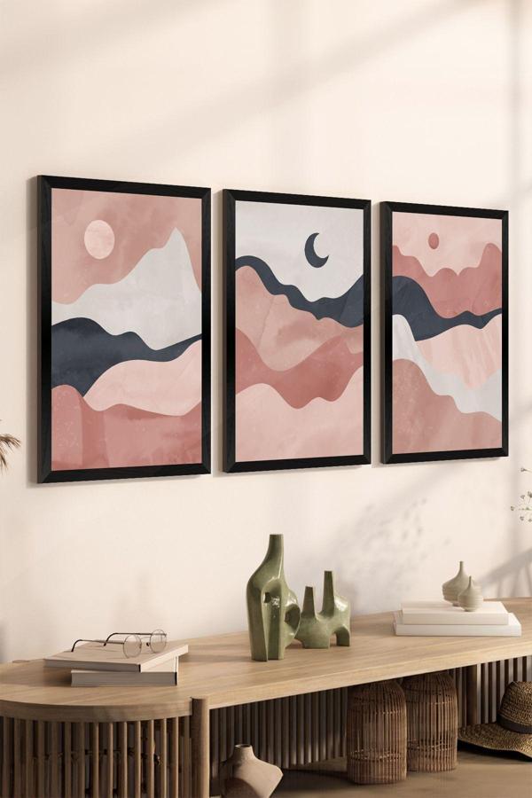 Artavessa 3 Parça Siyah Çerçeve Görünümlü Mdf Tablo Seti - Set 3 - Image 1