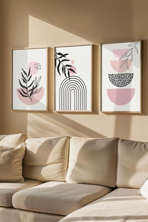 Artavessa 3 Parça Gerçek Ahşap Renkli Çerçeveli Tablo Seti - Model 2 - Image 1