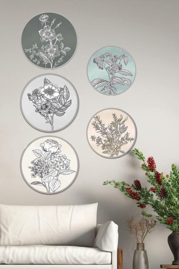 Artavessa Dekoratif Oval 5 Parça Çerçeve Görünümlü Mdf Tablo Seti - Image 1