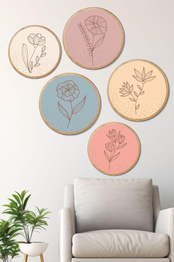 Artavessa Dekoratif Oval 5 Parça Çerçeve Görünümlü Mdf Tablo Seti - Image 1