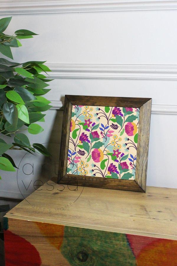 Artavessa Masif Ahşap Çerçeveli Taş Tablo Pano 16 X 16 Cm - Bahar Ve Çiçek 4 - Image 1