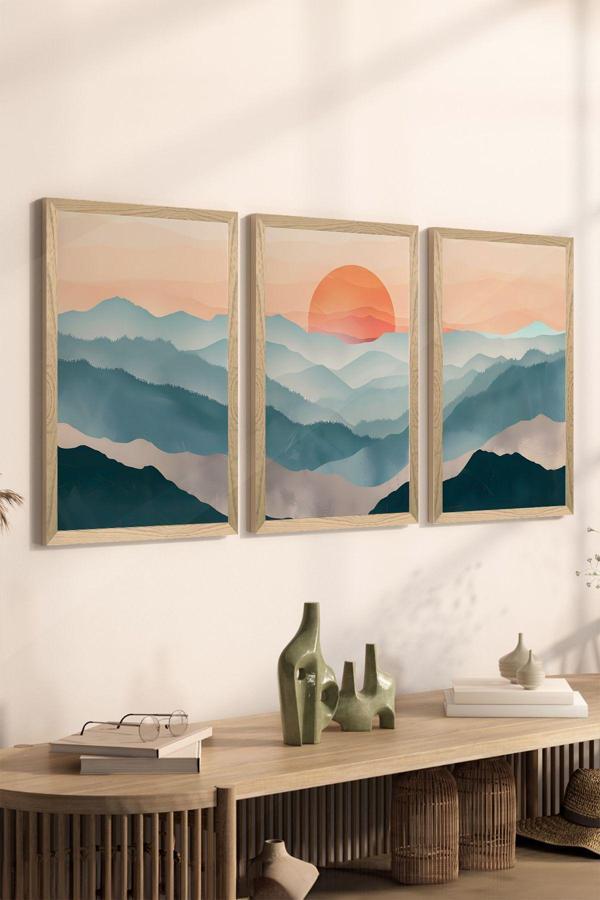 Artavessa 3 Parça Ahşap Çerçeve Görünümlü Mdf Poster Tablo Seti - Set 132 - Image 1
