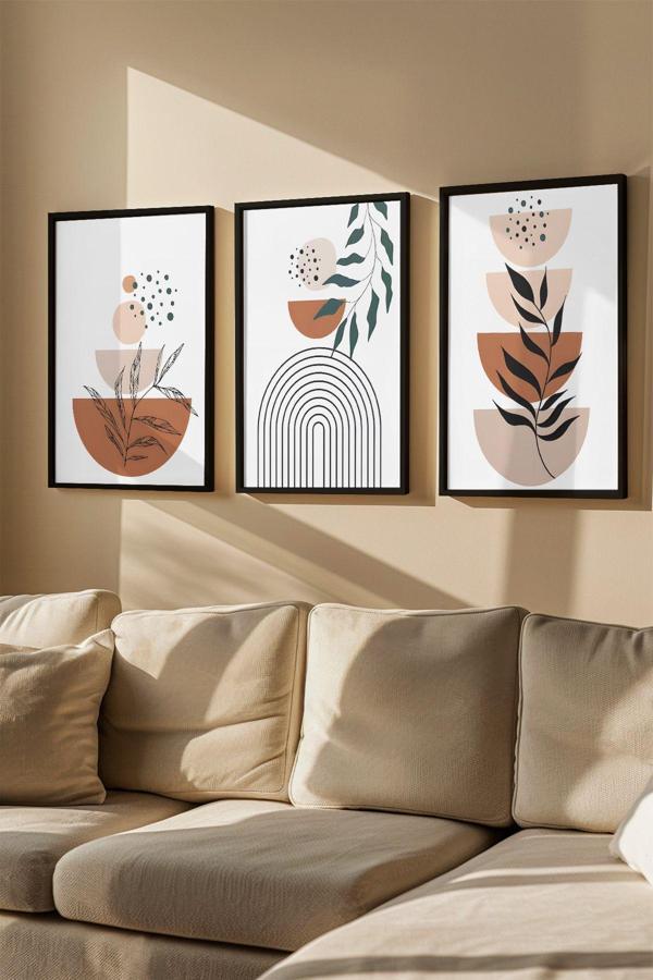 Artavessa 3 Parça Gerçek Ahşap Renkli Çerçeveli Tablo Seti - Model 14 - Image 1
