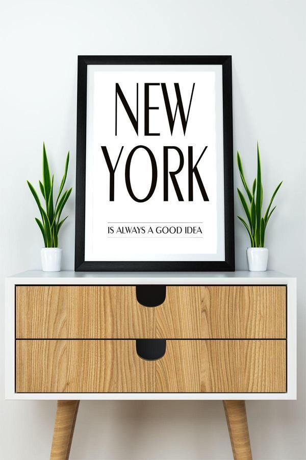 Artavessa Tek Parça Çerçeve Görünümlü Yazılı Mdf Tablo "New York" - Image 1