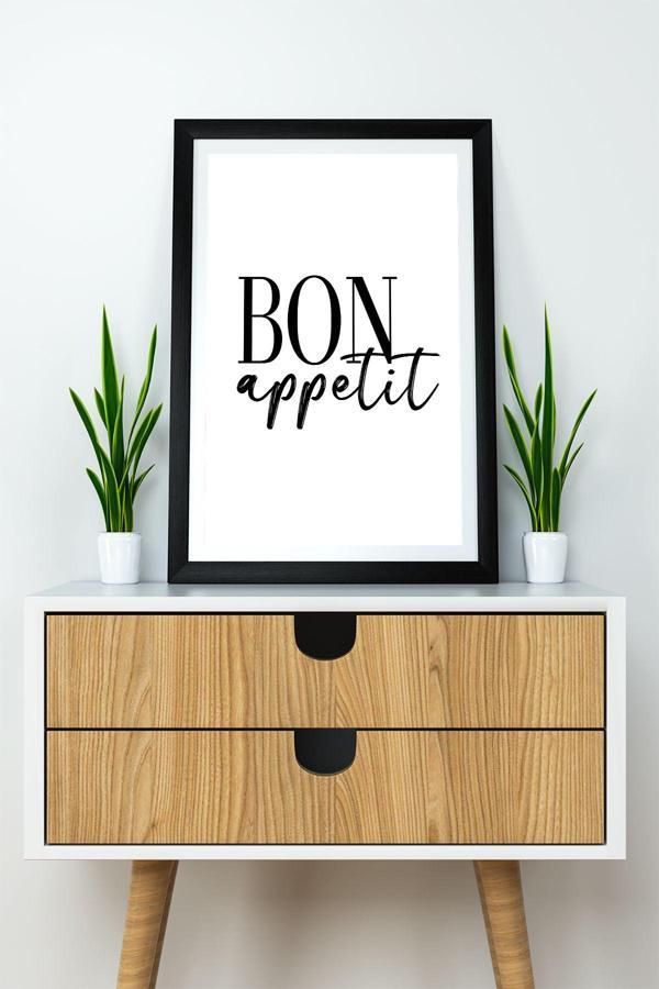 Artavessa Tek Parça 33X48 Cm Çerçeve Görünümlü Yazılı Mdf Tablo "Bon Appetit" - Image 1