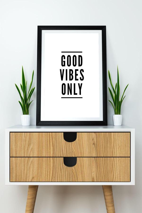 Artavessa Tek Parça Çerçeve Görünümlü Yazılı Mdf Tablo "Good Vibes Only" - Image 1