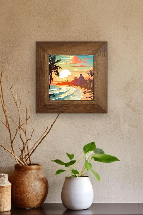 Artavessa Masif Ahşap Çerçeveli Taş Tablo Pano 15,5 X 15,5 Cm - Image 1