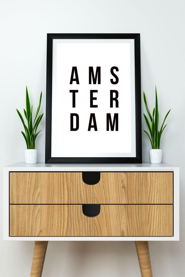 Artavessa Tek Parça Çerçeve Görünümlü Yazılı Mdf Tablo "Amsterdam" - Image 1