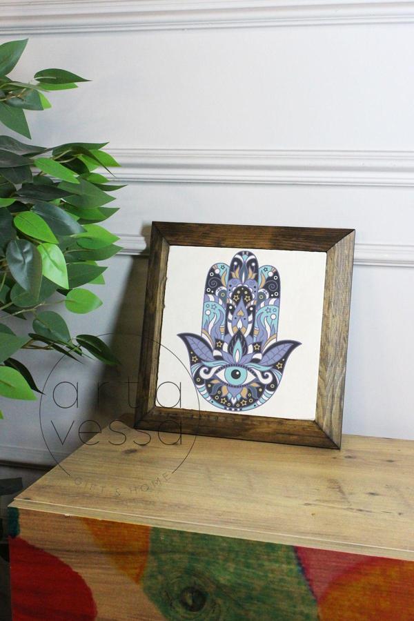 Artavessa Masif Ahşap Çerçeveli Taş Tablo Pano 26 X 26 Cm - Fatma Ana Eli 2 - Image 1