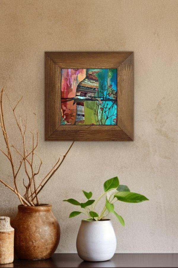 Artavessa Masif Ahşap Çerçeveli Taş Tablo Pano 15,5 X 15,5 Cm - Image 1