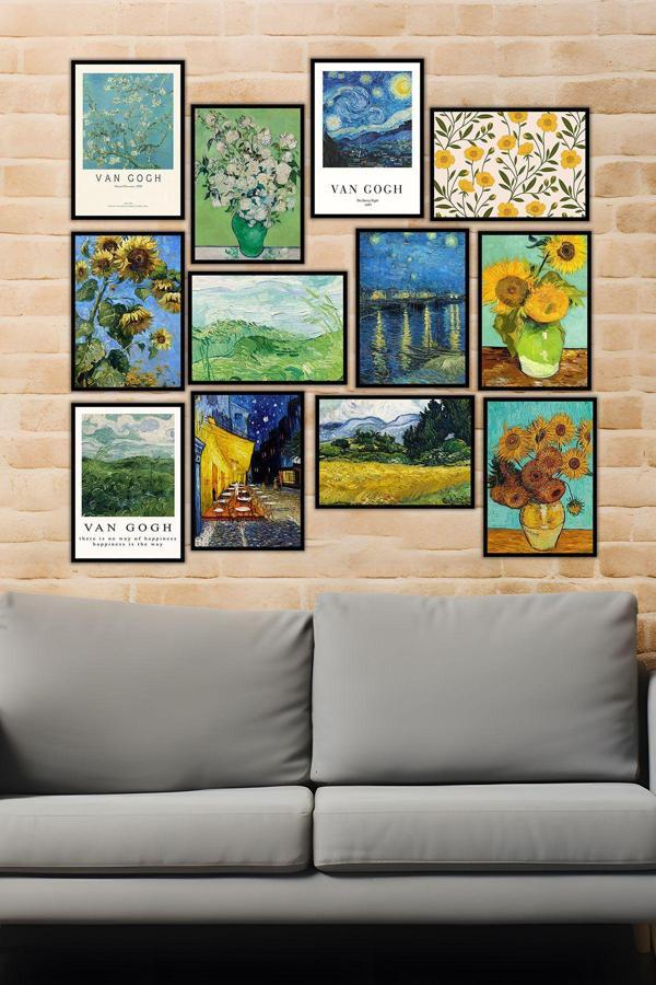 Artavessa 12 Parça Siyah Çerçeve Görünümlü Mdf Tablo Seti - Image 1