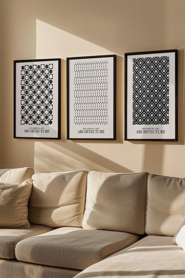 Artavessa 3 Parça Gerçek Ahşap Renkli Çerçeveli Tablo Seti - Model 35 - Image 1