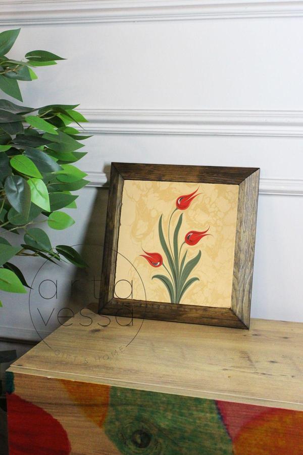 Artavessa Masif Ahşap Çerçeveli Taş Tablo Pano 26 X 26 Cm - Ebru Sanatı 5 - Image 1