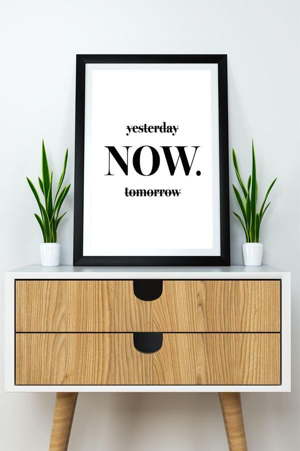 Artavessa Tek Parça Çerçeve Görünümlü Yazılı Mdf Tablo "Yesterday Now Tomorrow" - Image 1