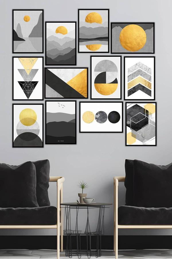 Artavessa 12 Parça Siyah Çerçeve Görünümlü Mdf Tablo Seti - Image 1