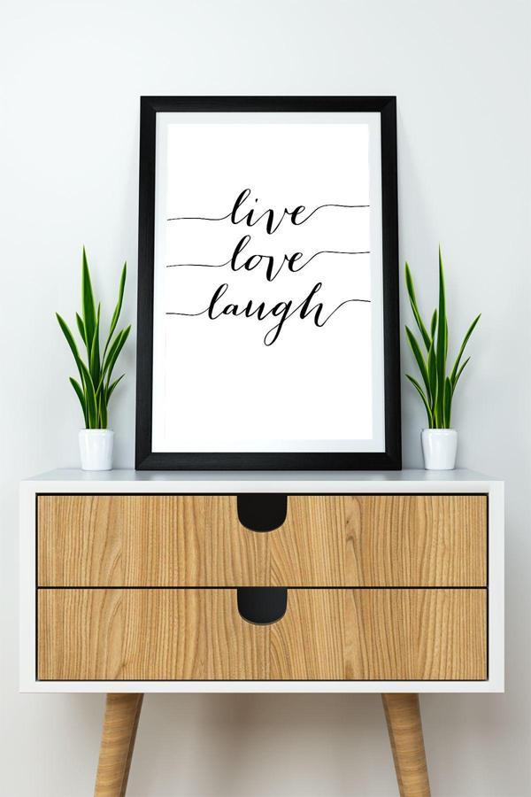 Artavessa Tek Parça Çerçeve Görünümlü Yazılı Mdf Tablo "Live Love Laugh" - Image 1
