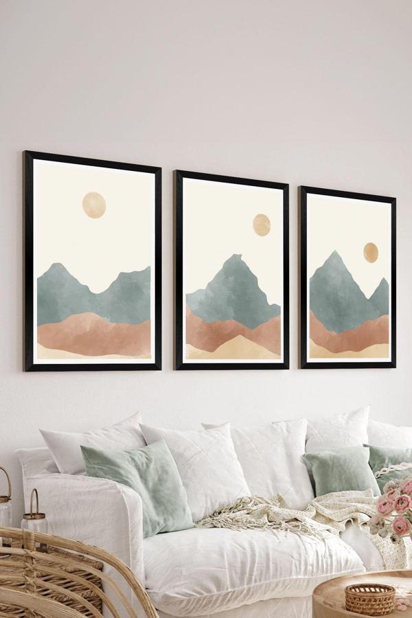 Artavessa 3 Parça Siyah Çerçeve Görünümlü Mdf Tablo Seti - Set 4 - Image 1