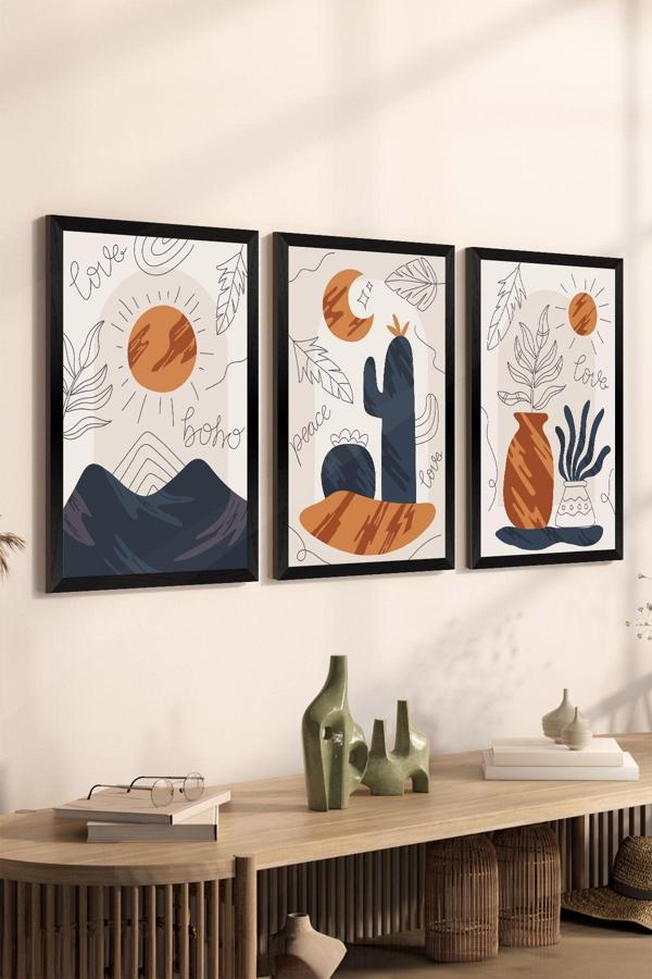 Artavessa 3 Parça Siyah Çerçeve Görünümlü Mdf Tablo Seti - Set 7 - Image 1