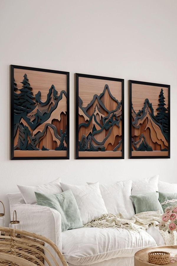 Artavessa 3 Parça Siyah Çerçeve Görünümlü Mdf Poster Tablo Seti - Set 12 - Image 1