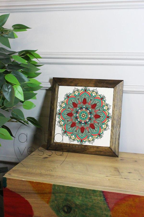 Artavessa Masif Ahşap Çerçeveli Taş Tablo Pano 16 X 16 Cm - Bahar Ve Kuşlar 7 - Image 1