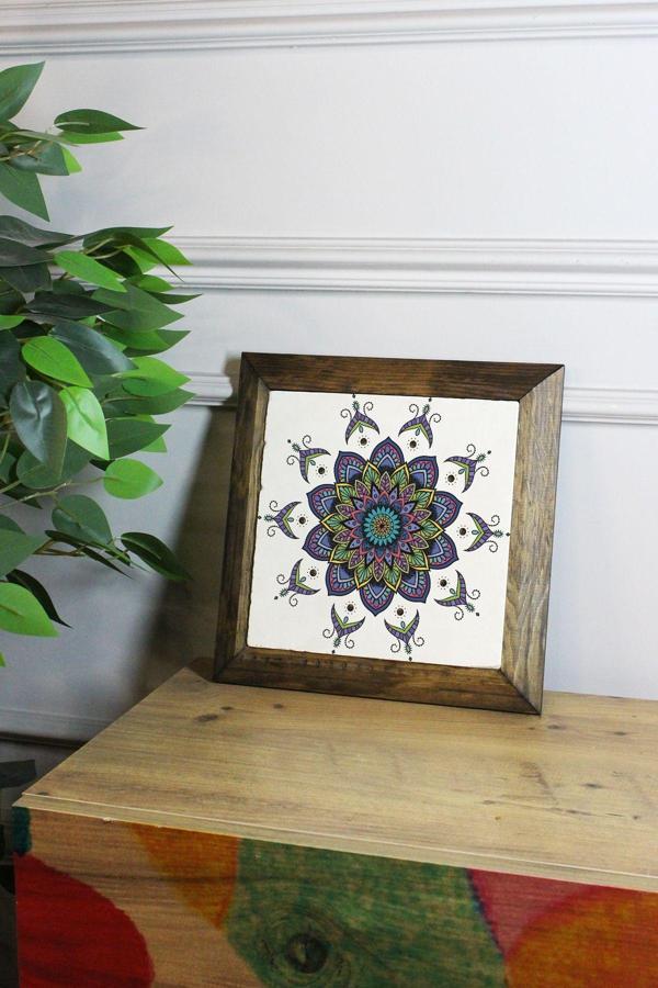 Artavessa Masif Ahşap Çerçeveli Taş Tablo Pano 26 X 26 Cm - Mandala 3 - Image 1