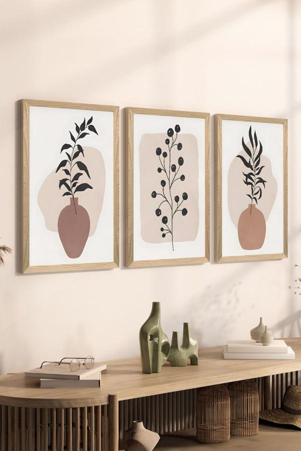 Artavessa 3 Parça Ahşap Çerçeve Görünümlü Mdf Poster Tablo Seti - Set 89 - Image 1