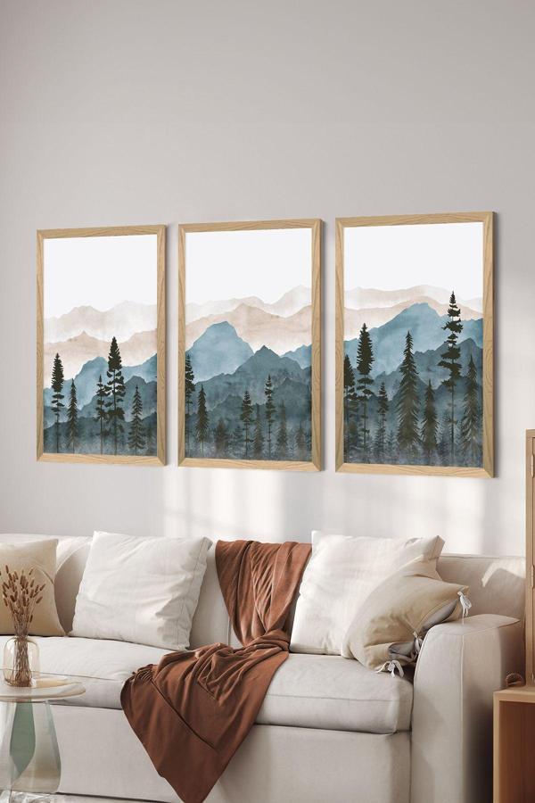 Artavessa 3 Parça Ahşap Çerçeve Görünümlü Mdf Tablo Seti - Ersycrvsz3Set17 - Image 1