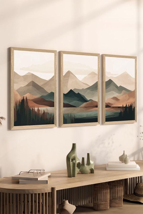 Artavessa 3 Parça Ahşap Çerçeve Görünümlü Mdf Tablo Seti - Ersycrvsz3Set18 - Image 1