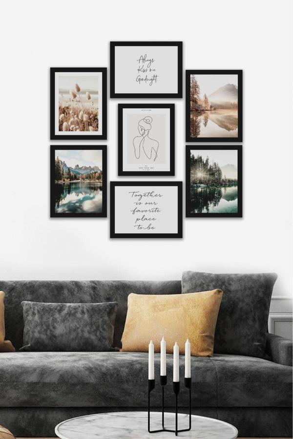 Artavessa 7 Parça Siyah Çerçeve Görünümlü Mdf Tablo Seti - Image 1