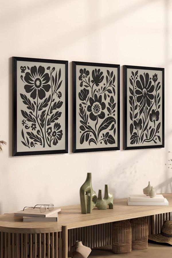 Artavessa 3 Parça Siyah Çerçeve Görünümlü Mdf Poster Tablo Seti - Set 30 - Image 1