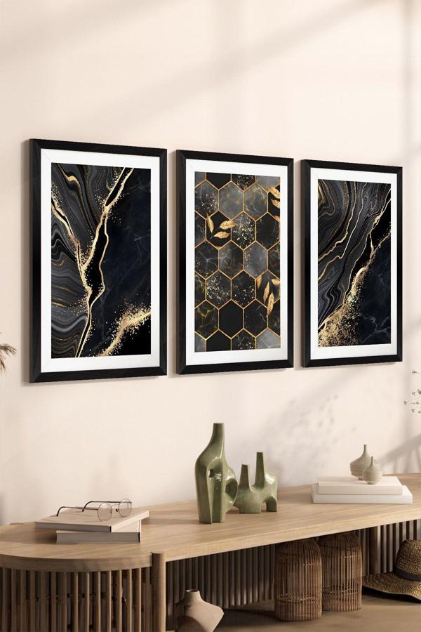 Artavessa 3 Parça Siyah Çerçeve Görünümlü Mdf Poster Tablo Seti - Set 38 - Image 1