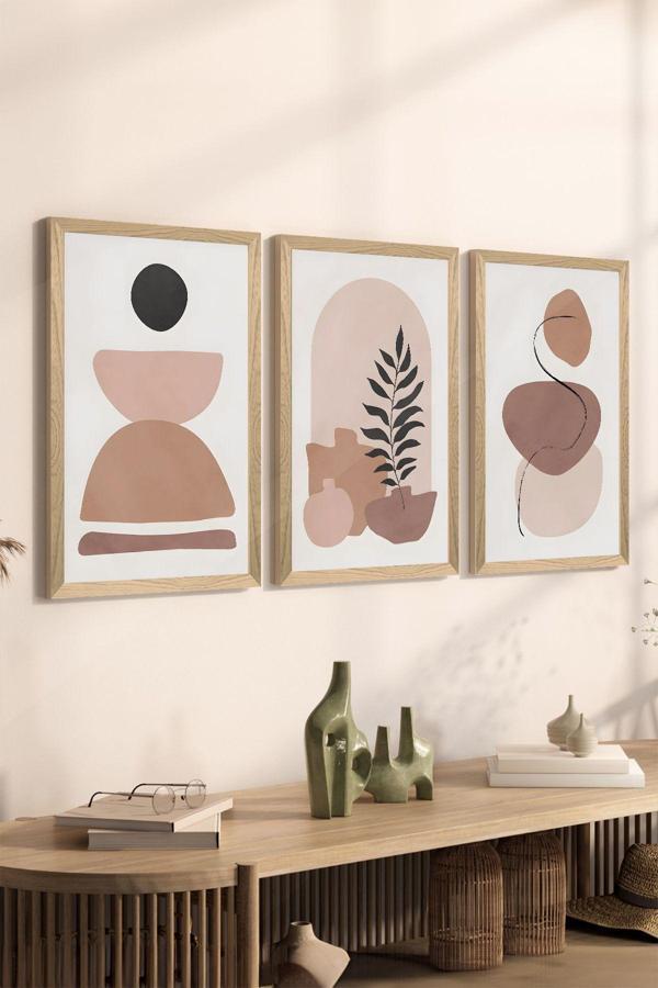 Artavessa 3 Parça Ahşap Çerçeve Görünümlü Mdf Poster Tablo Seti - Set 50 - Image 1
