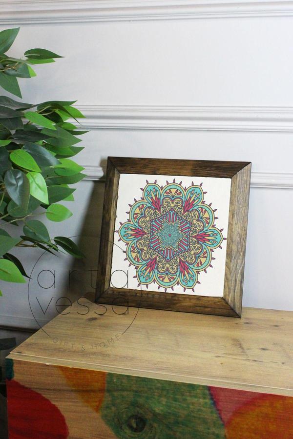Artavessa Masif Ahşap Çerçeveli Taş Tablo Pano 26 X 26 Cm - Mandala 6 - Image 1
