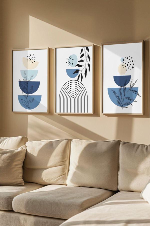 Artavessa 3 Parça Gerçek Ahşap Renkli Çerçeveli Tablo Seti - Model 5 - Image 1