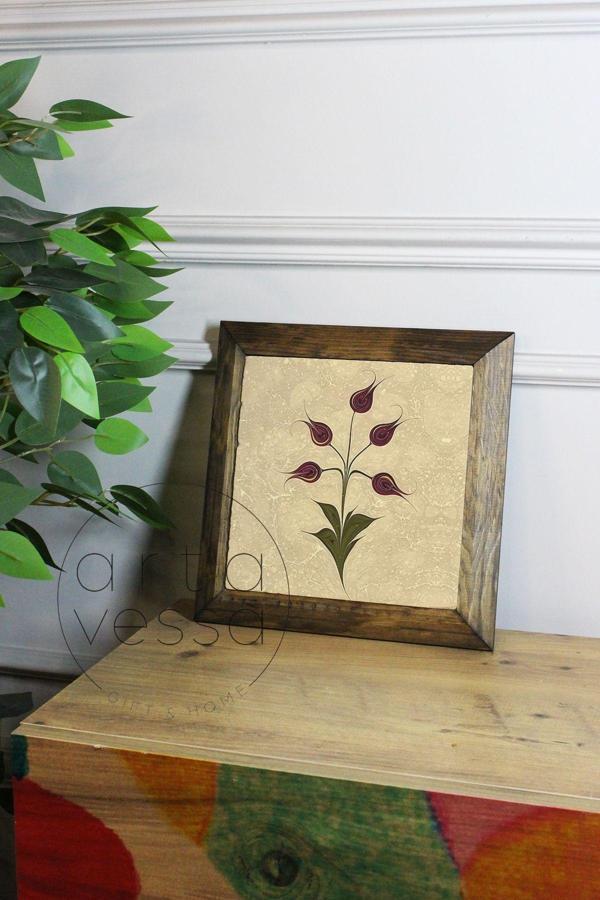 Artavessa Masif Ahşap Çerçeveli Taş Tablo Pano 26 X 26 Cm - Ebru Sanatı 4 - Image 1
