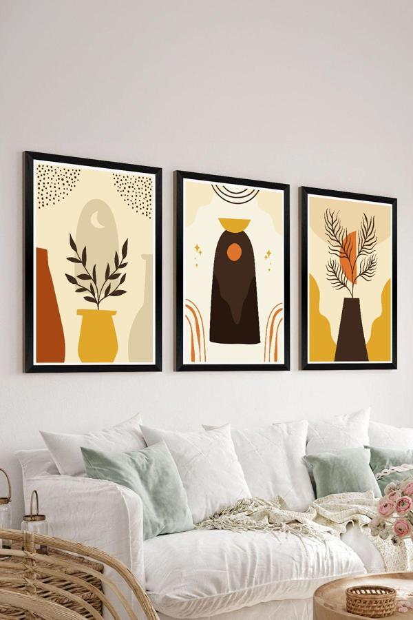 Artavessa 3 Parça Siyah Çerçeve Görünümlü Mdf Tablo Seti - Set 16 - Image 1