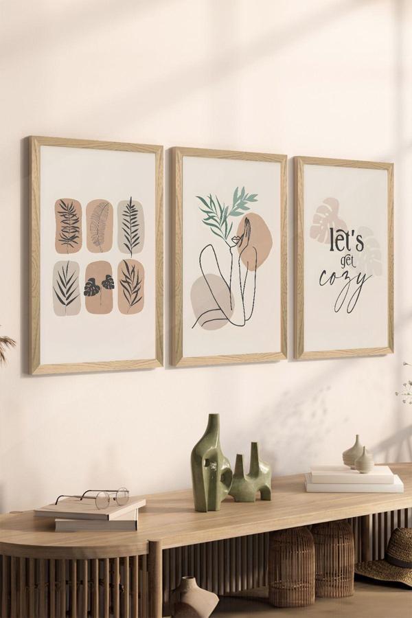 Artavessa 3 Parça Ahşap Çerçeve Görünümlü Mdf Poster Tablo Seti - Set 26 - Image 1