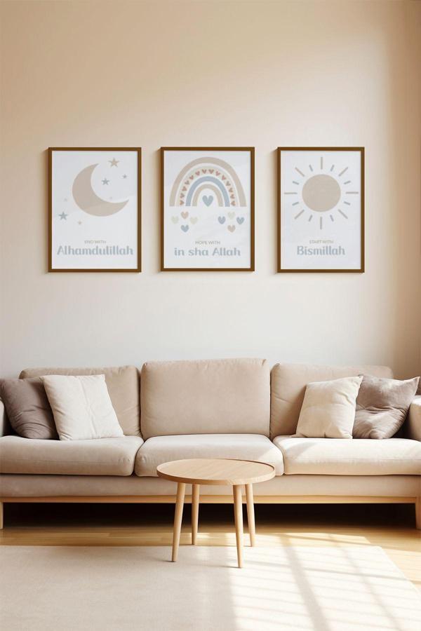 Artavessa 3 Parça Kahverengi Gerçek Ahşap Çerçeveli Tablo Seti - Model 22 - Image 1
