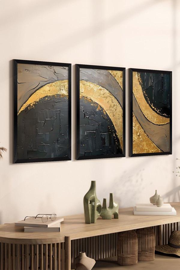 Artavessa 3 Parça Siyah Çerçeve Görünümlü Mdf Poster Tablo Seti - Set 2 - Image 1