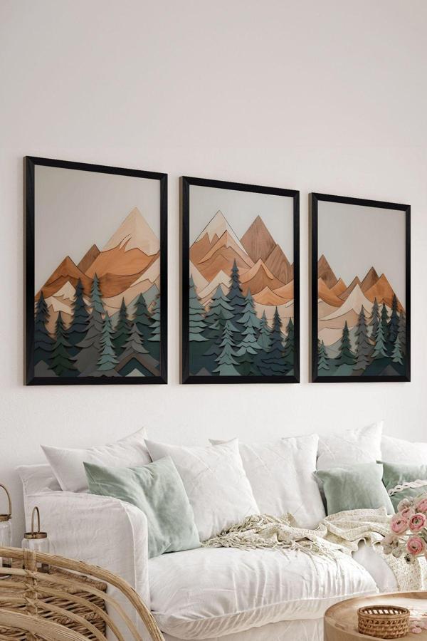 Artavessa 3 Parça Siyah Çerçeve Görünümlü Mdf Poster Tablo Seti - Set 24 - Image 1
