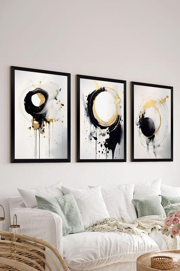 Artavessa 3 Parça Siyah Çerçeve Görünümlü Mdf Poster Tablo Seti - Set 28 - Image 1