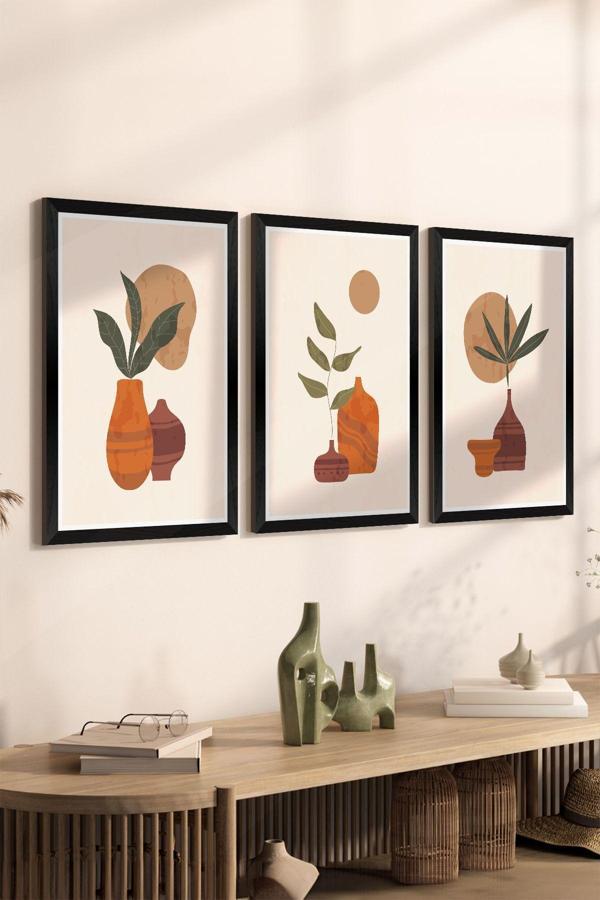 Artavessa 3 Parça Siyah Çerçeve Görünümlü Mdf Tablo Seti - Set 29 - Image 1