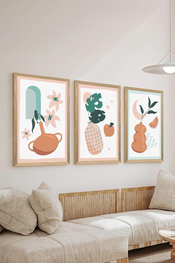 Artavessa 3 Parça Ahşap Çerçeve Görünümlü Mdf Poster Tablo Seti - Set 125 - Image 1