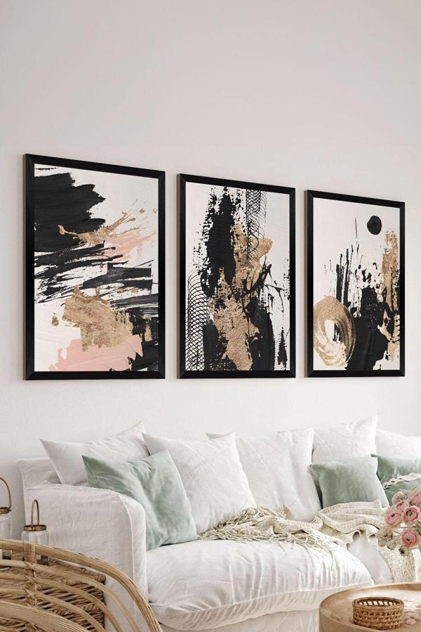 Artavessa 3 Parça Siyah Çerçeve Görünümlü Mdf Poster Tablo Seti - Set 40 - Image 1